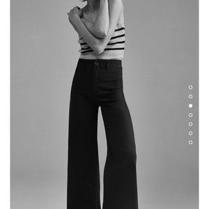 Zara Marine Straight Black Raw Hem Jeans 4